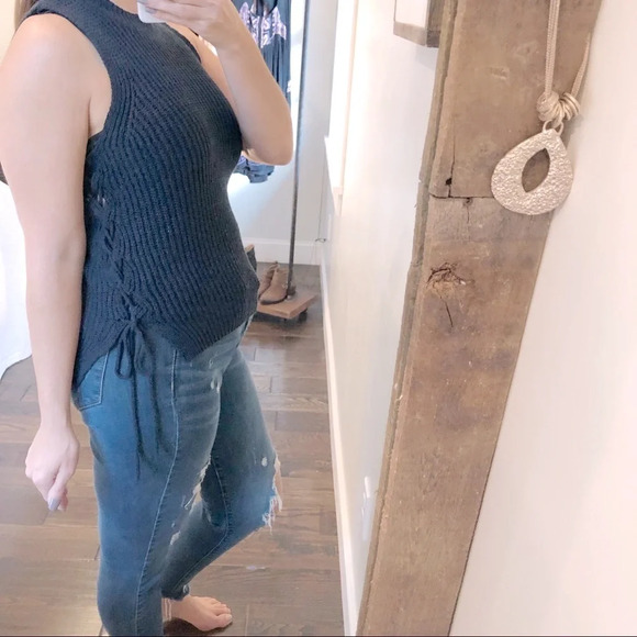 Atmosphere size 6 Navy blue side lace up sweater - Picture 5 of 9